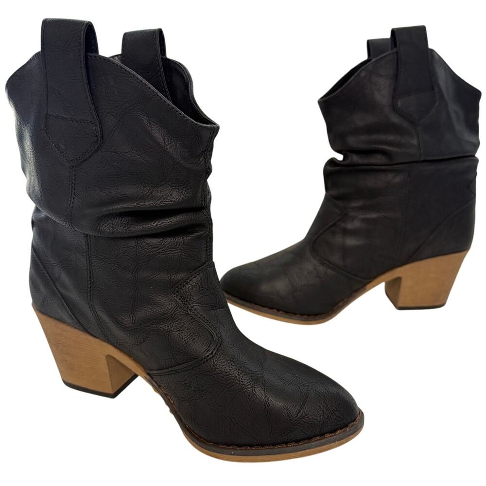 Charles Albert Western‎ Ankle Boots Sz 6 Cowgirl Black Heels Pull On